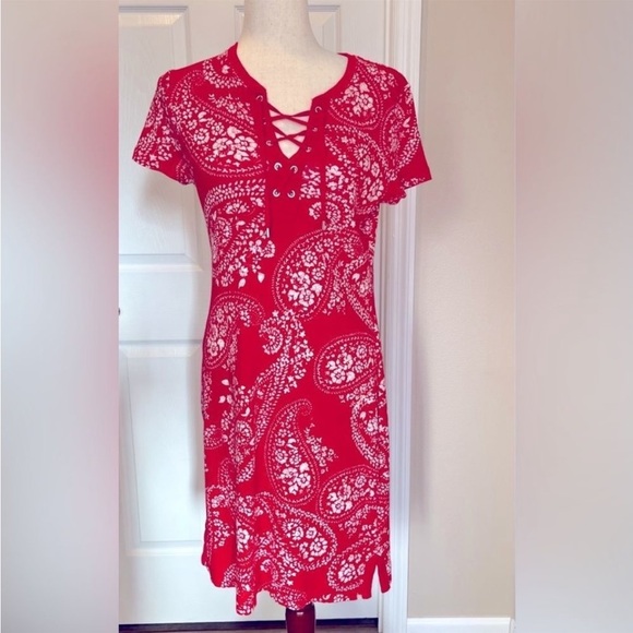 Chaps Red Paisely Dress - Picture 1 of 6